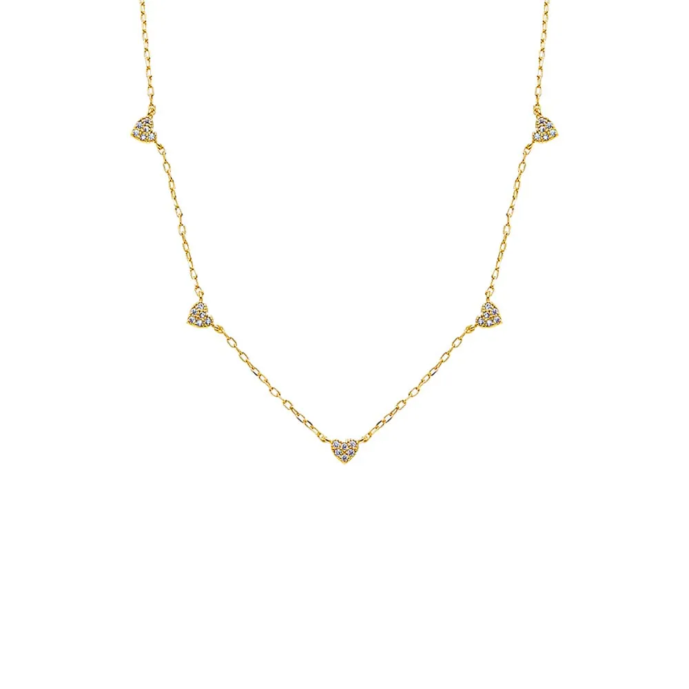 Pave Five Heart Charm Necklace