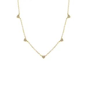 Pave Five Heart Charm Necklace