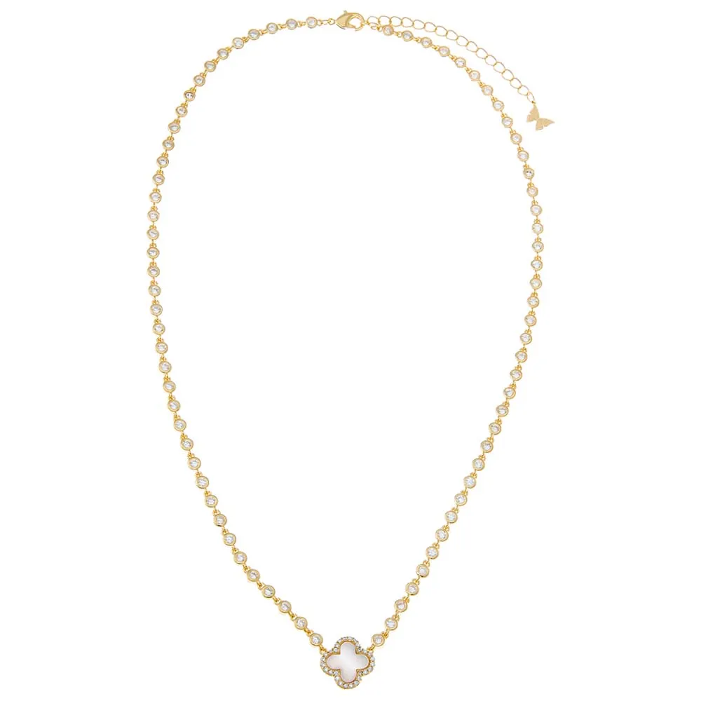 Pave Outline Four Leaf Clover CZ Necklace