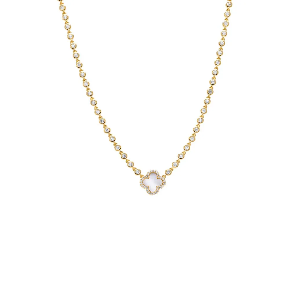 Pave Outline Four Leaf Clover CZ Necklace