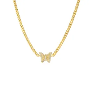 Pave Outlined Butterfly Ridged Pendant Necklace