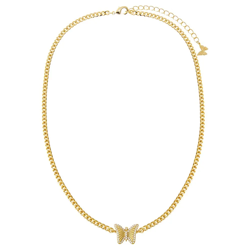 Pave Outlined Butterfly Ridged Pendant Necklace