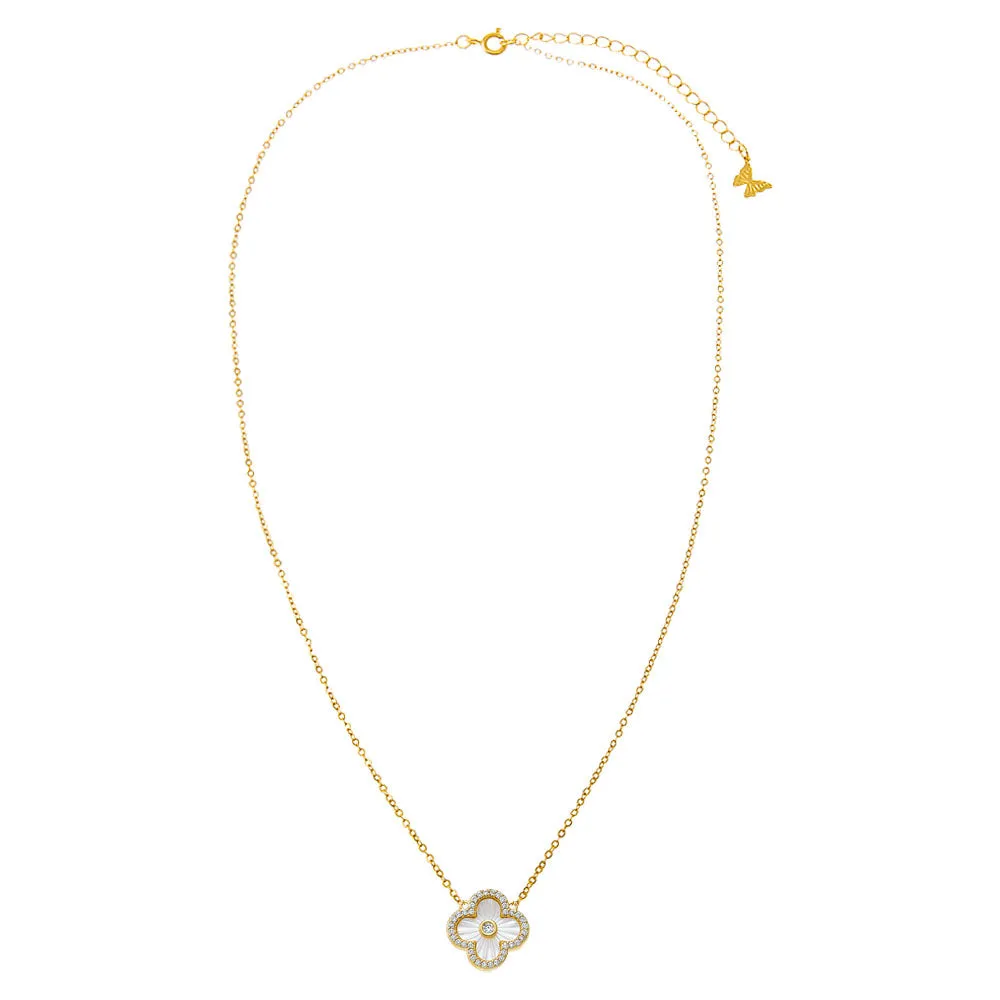 Pave Outlined Colored Stone Clover Necklace