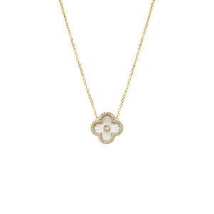 Pave Outlined Colored Stone Clover Necklace