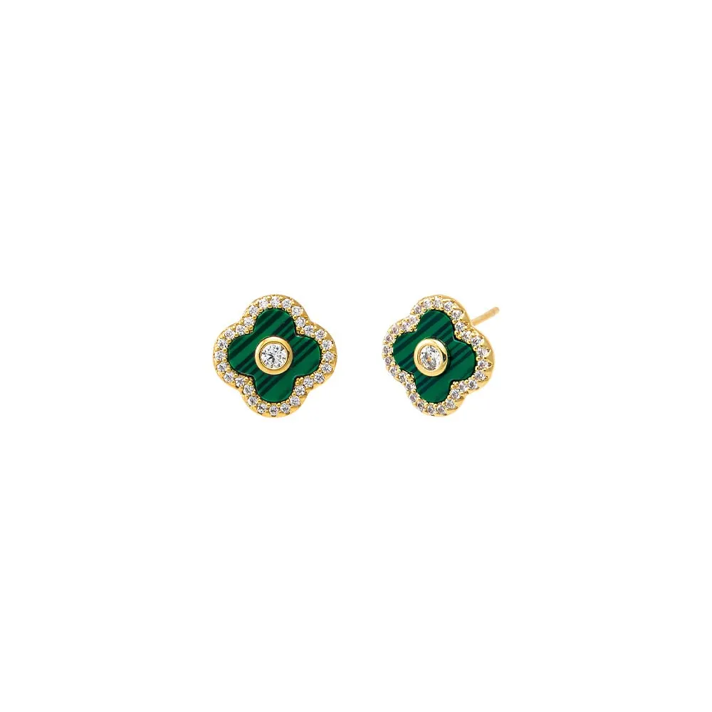 Pave Outlined Colored Stone Clover Stud Earring
