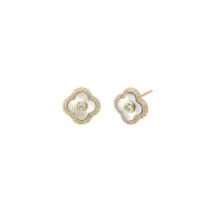 Pave Outlined Colored Stone Clover Stud Earring