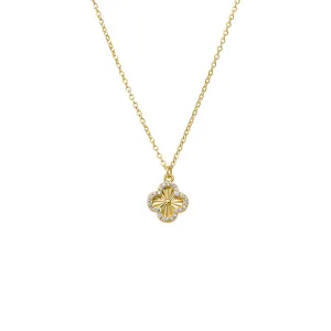 Pave Outlined Ridged Clover Pendant Necklace
