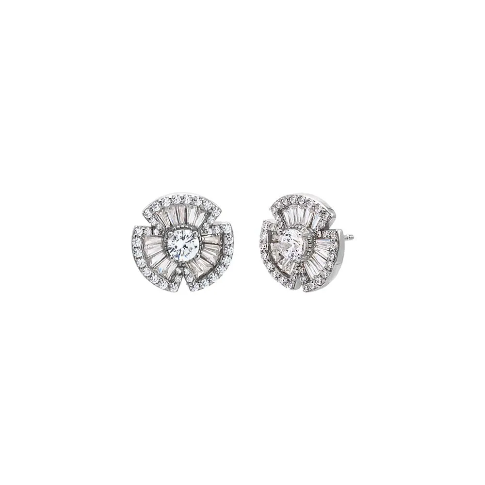 Pave X Baguette Flower Stud Earring