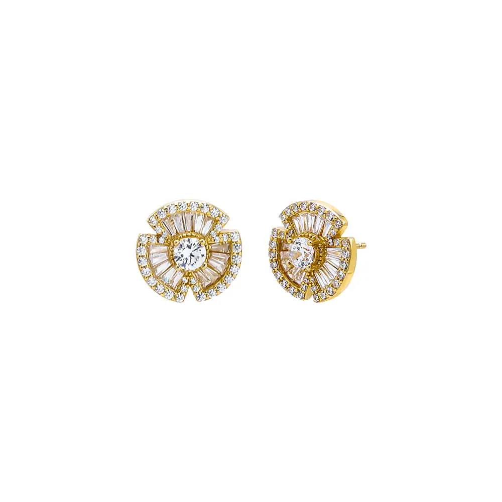 Pave X Baguette Flower Stud Earring