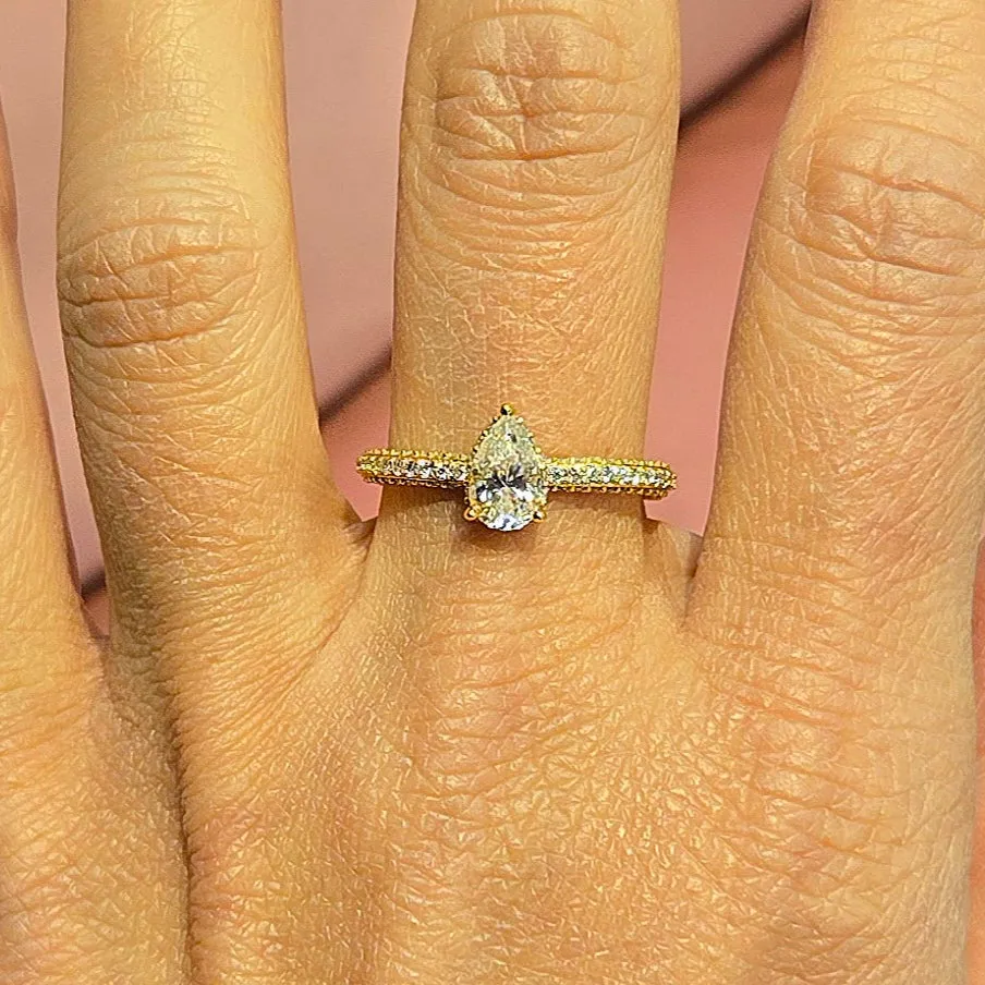 Pear Shaped 1.75ct Moissanite 925 Silver Engagement Ring - M100149