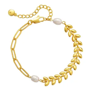Pearl & 18K Gold-Plated Wheat Chain Bracelet