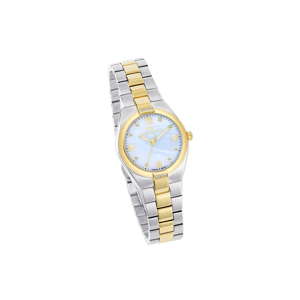 Philip Watch TIMELESS 3H 29MM W/DIAM MOP DIA BR SS YG