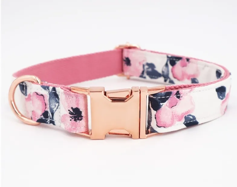 Pink And Black Florals | Personalized Dog ID Collar Leash Set