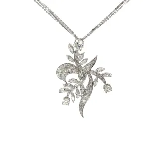 Platinum 1.25ct Old Mine Cut Round Center Diamond and 3.00ct Total Weight Diamond of Marquise, Round Vintage Brooch Necklace
