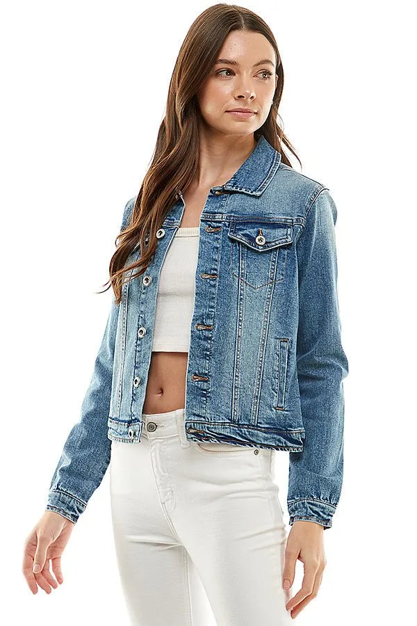 Plus Size Stretch Ladies  Casual Denim Jacket