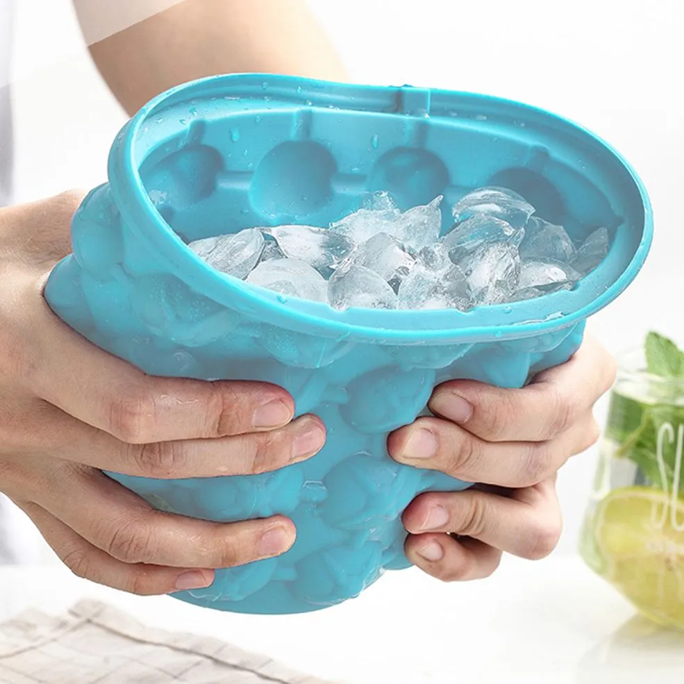 Portable Silicone Ice Cube Mold Maker Bucket