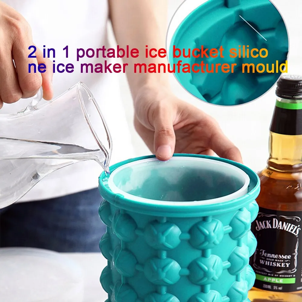 Portable Silicone Ice Cube Mold Maker Bucket