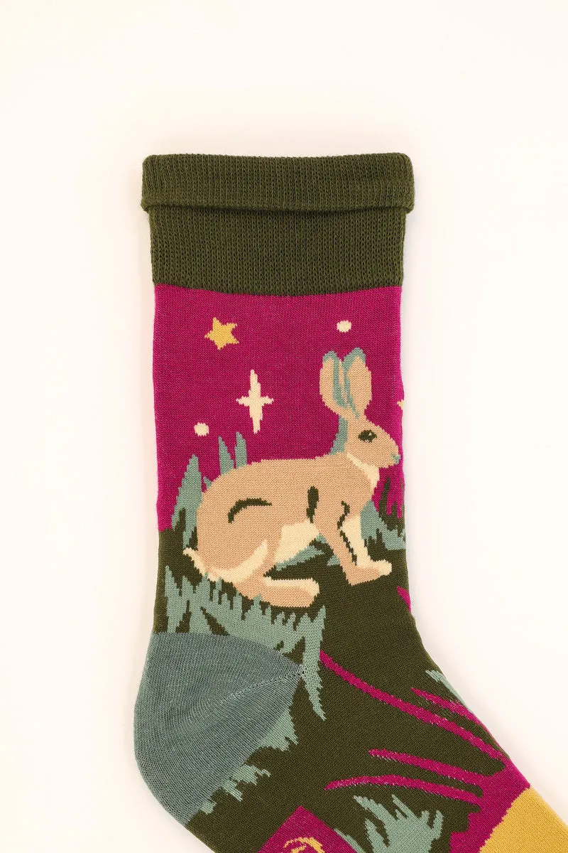 Powder Hare Scene Men's Socks Purple