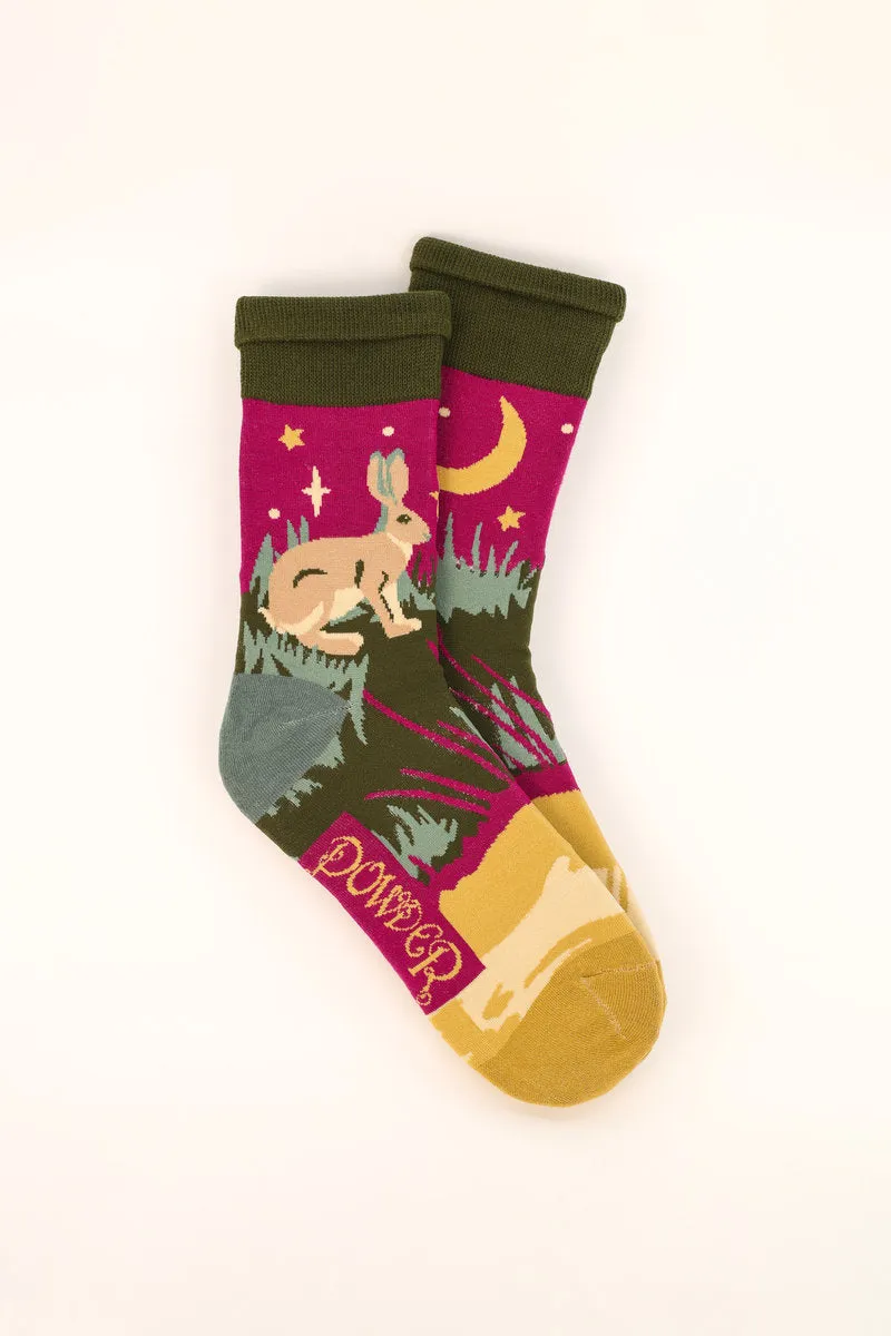 Powder Hare Scene Men's Socks Purple