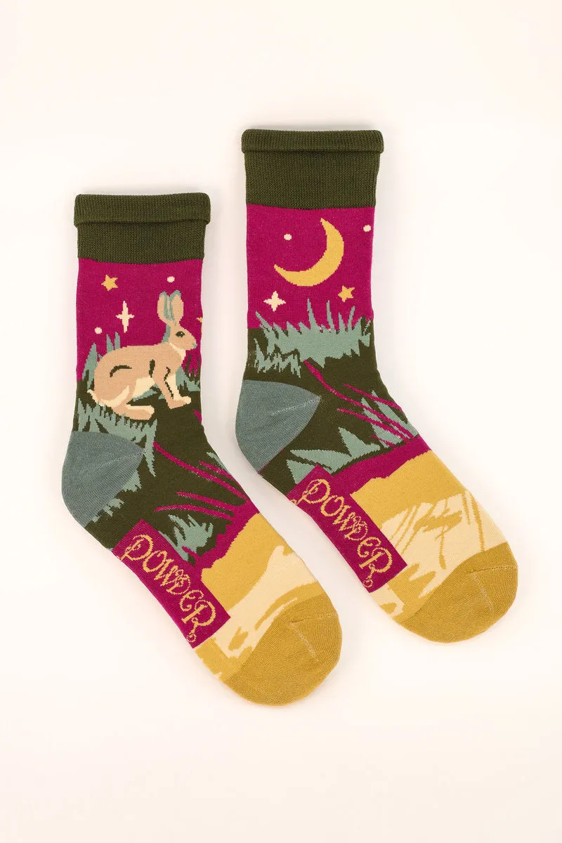 Powder Hare Scene Men's Socks Purple
