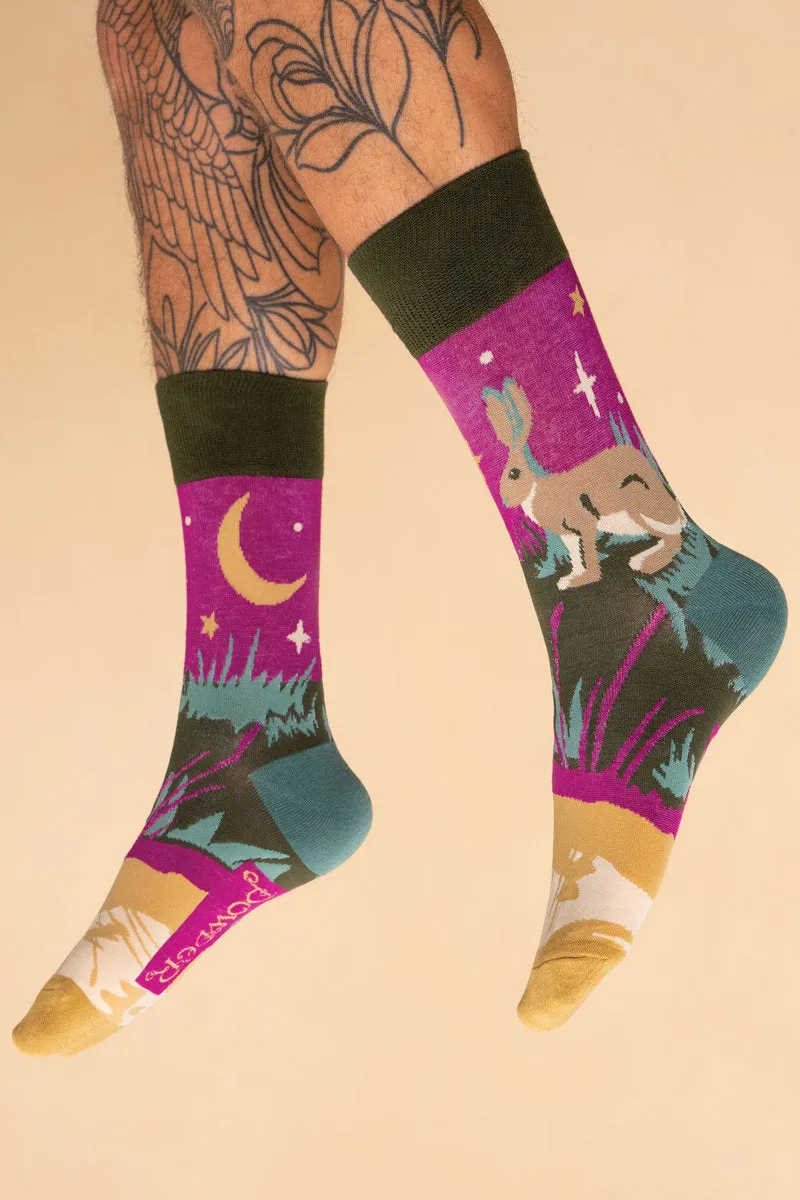 Powder Hare Scene Men's Socks Purple