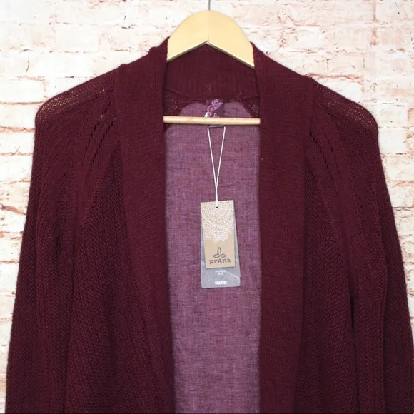 PrAna | Burgundy Diamond Sidetail Open Cardigan