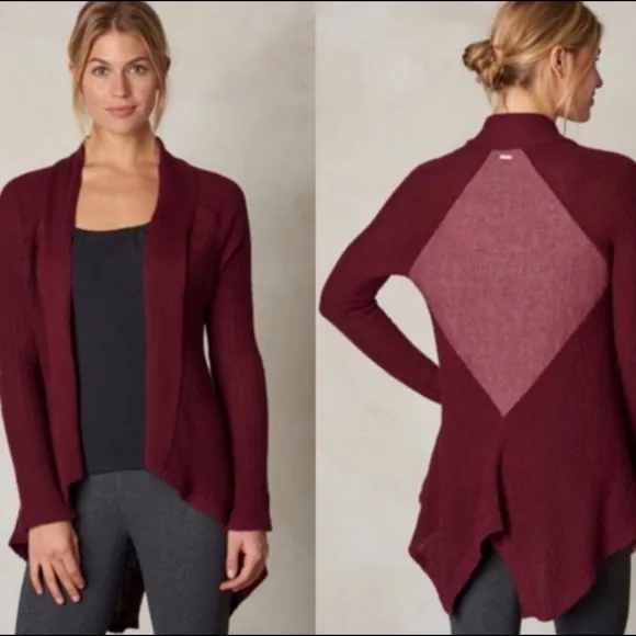 PrAna | Burgundy Diamond Sidetail Open Cardigan