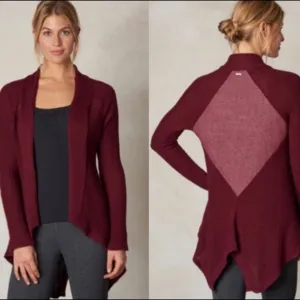 PrAna | Burgundy Diamond Sidetail Open Cardigan