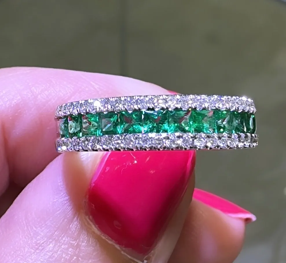 Princess-cut Green Emerald And Diamond Ring