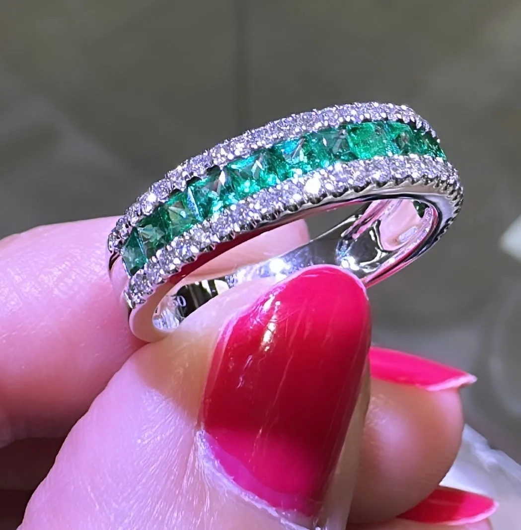 Princess-cut Green Emerald And Diamond Ring