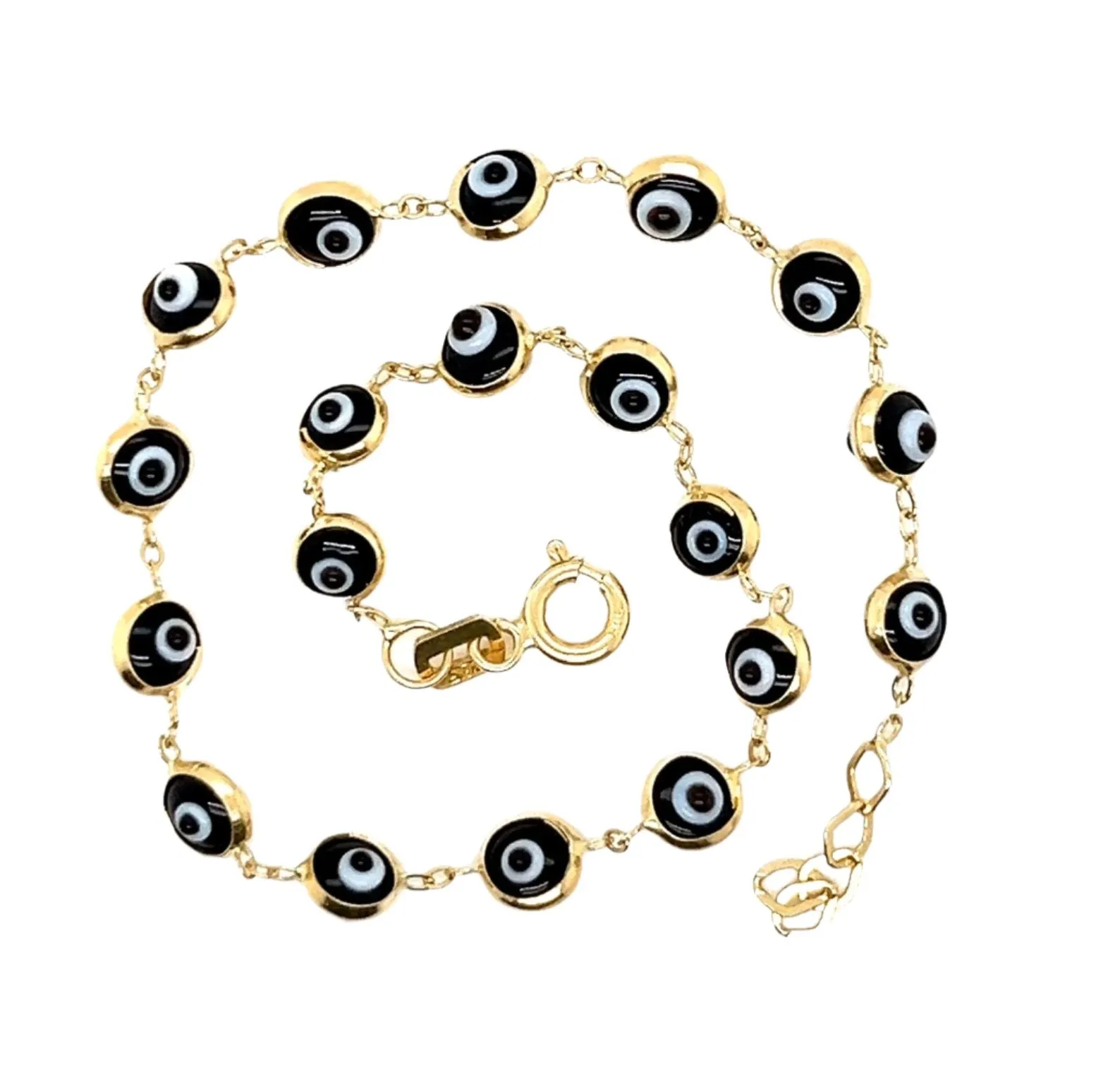 Protective 14K Pure Gold Black Evil Eye 7" Bracelet