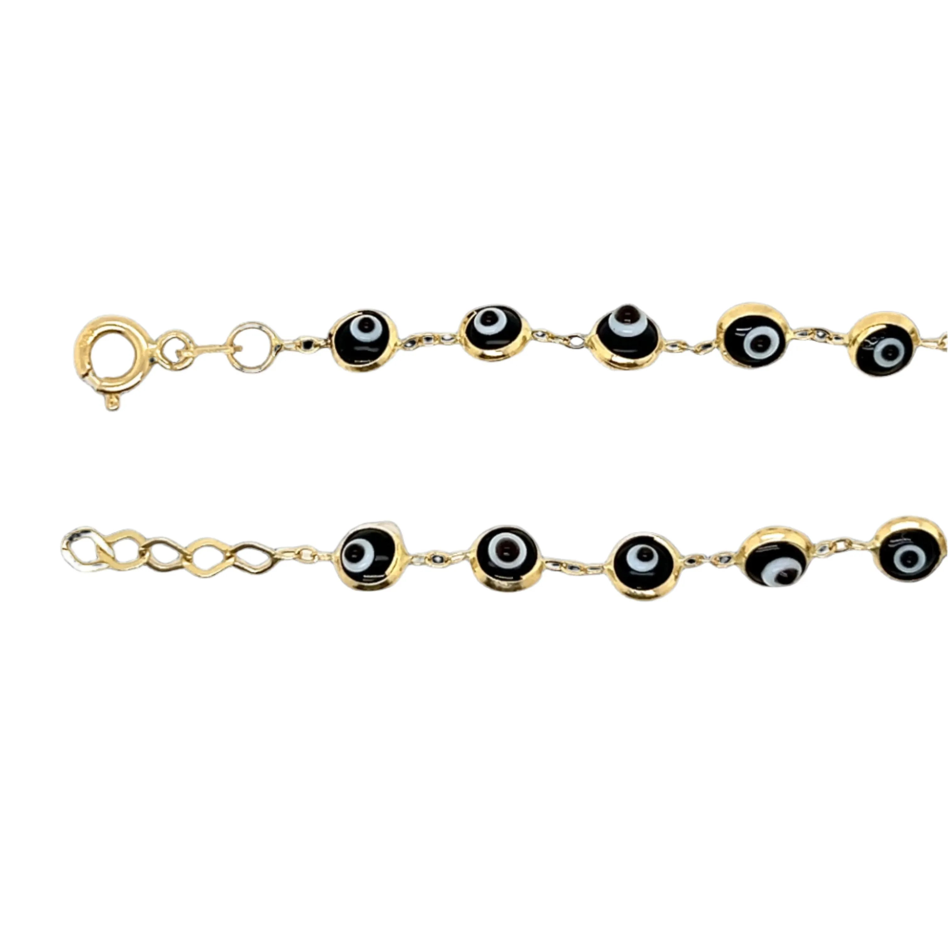 Protective 14K Pure Gold Black Evil Eye 7" Bracelet