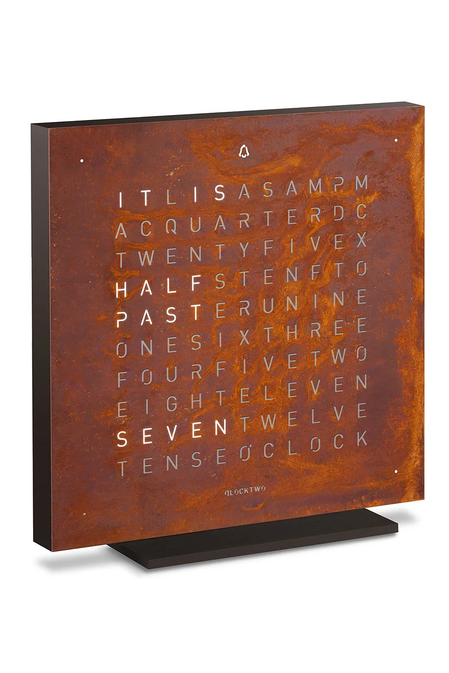 QLOCKTWO TOUCH Creator's Edition Aluminium Desk Clock with RUST Steel Faceplate