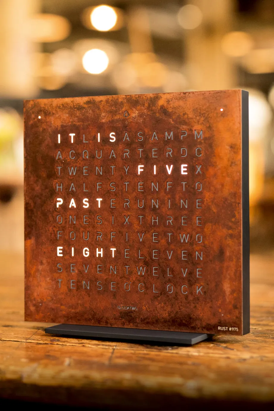 QLOCKTWO TOUCH Creator's Edition Aluminium Desk Clock with RUST Steel Faceplate