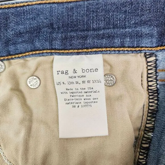 RAG &amp; BONE High Rise Ankle Skinny Med Wash Stretch Casual Women's Denim Jeans 25