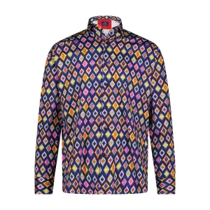 Red, Purple, and Yellow Double Diamond Print Long Sleeve Shirt