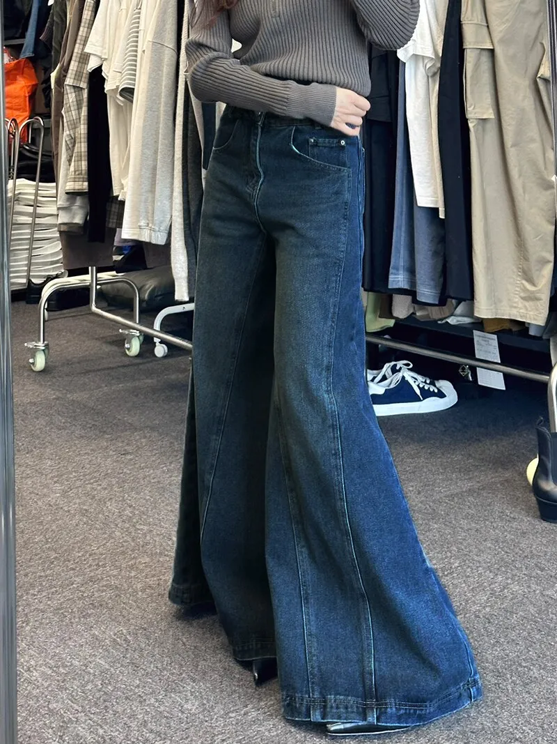 REDDACHiC Rigid Denim Elephant Bell Bottoms Vintage Women Baggy Jeans Loose Flared Blue Loon Pants Wide Leg High Waist Trousers