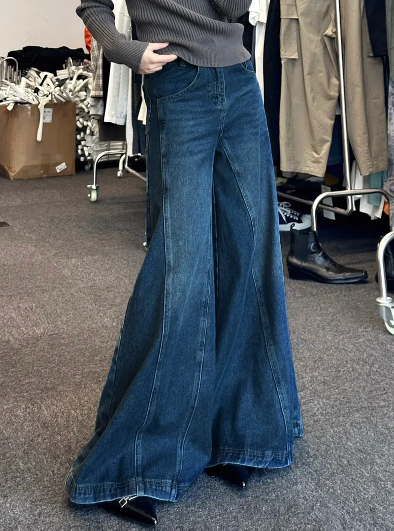 REDDACHiC Rigid Denim Elephant Bell Bottoms Vintage Women Baggy Jeans Loose Flared Blue Loon Pants Wide Leg High Waist Trousers
