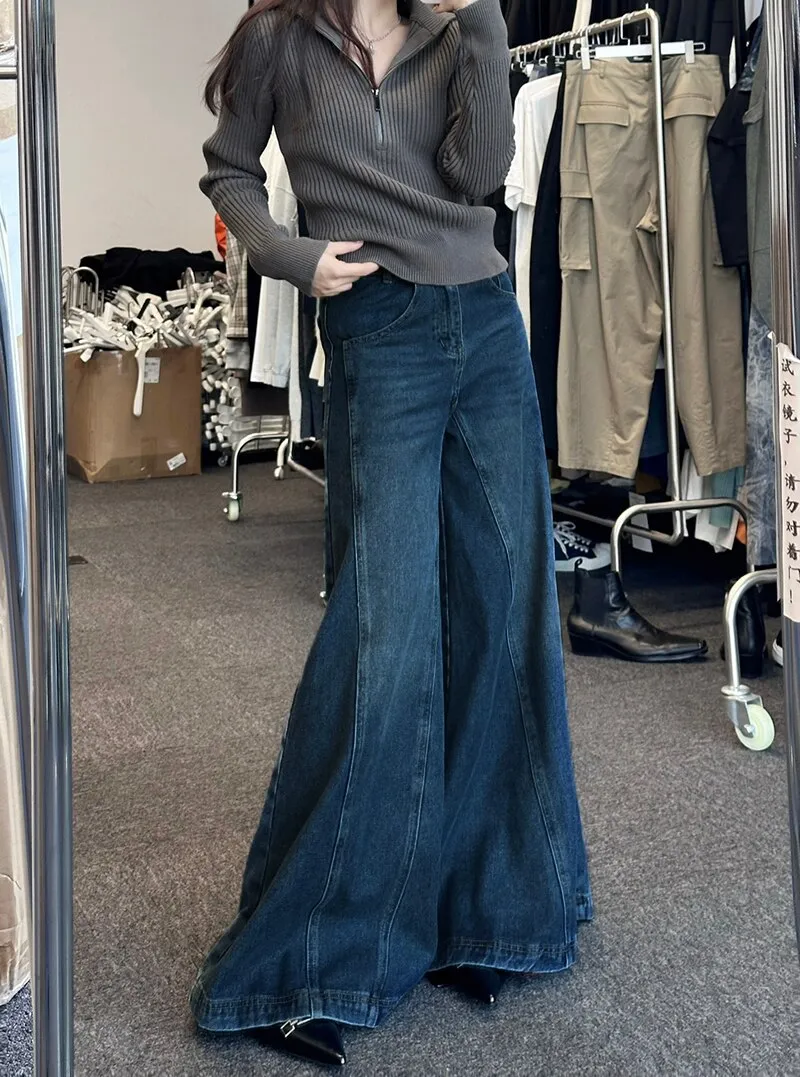 REDDACHiC Rigid Denim Elephant Bell Bottoms Vintage Women Baggy Jeans Loose Flared Blue Loon Pants Wide Leg High Waist Trousers