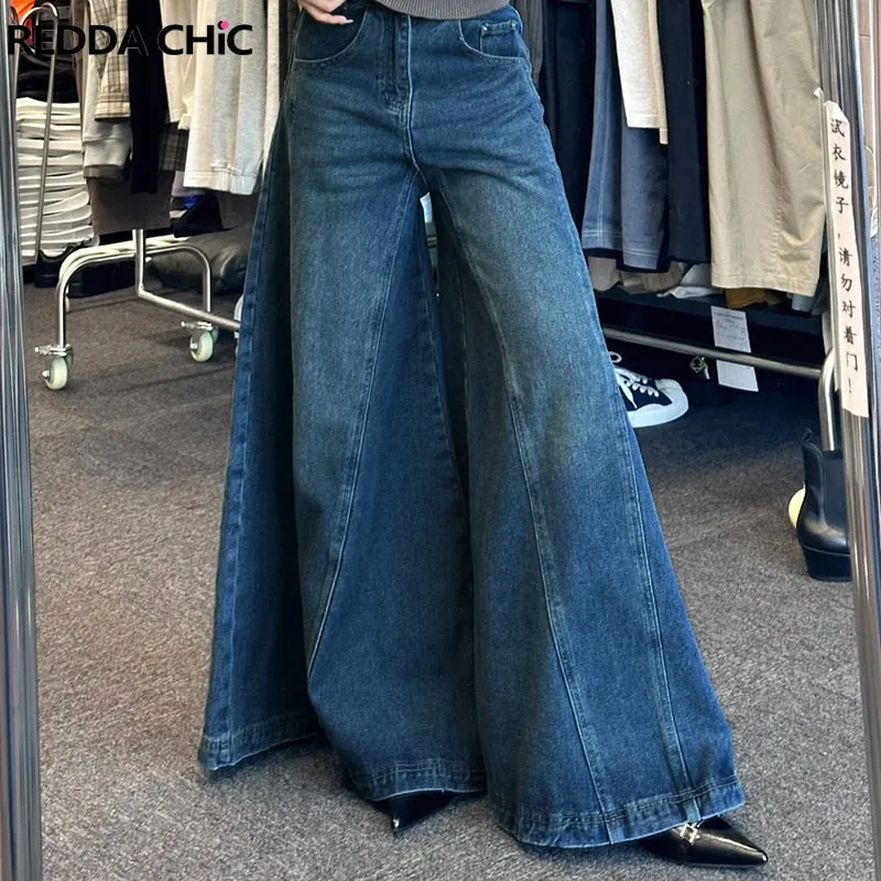 REDDACHiC Rigid Denim Elephant Bell Bottoms Vintage Women Baggy Jeans Loose Flared Blue Loon Pants Wide Leg High Waist Trousers