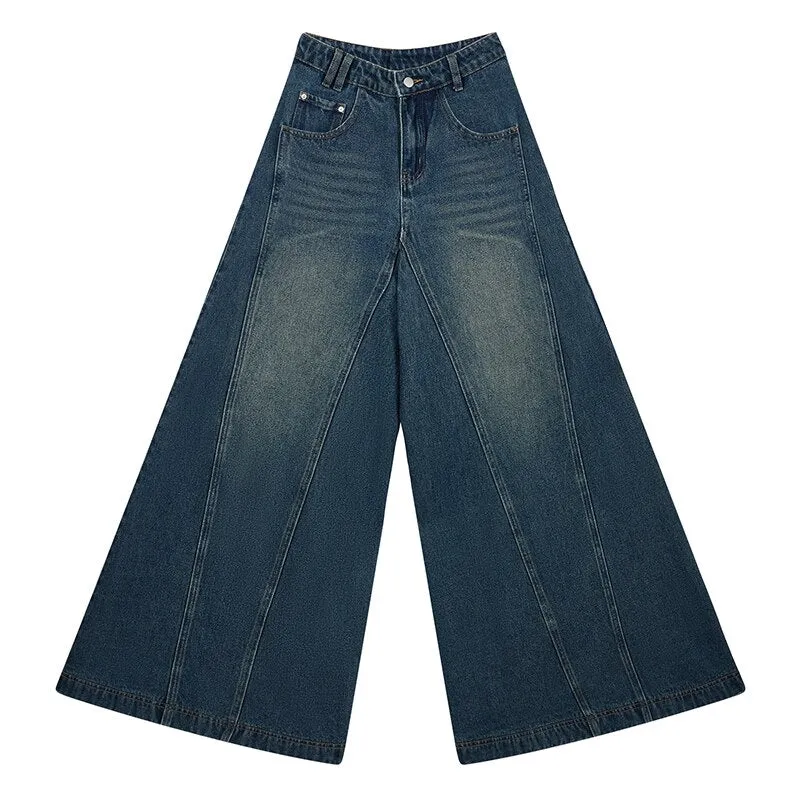 REDDACHiC Rigid Denim Elephant Bell Bottoms Vintage Women Baggy Jeans Loose Flared Blue Loon Pants Wide Leg High Waist Trousers