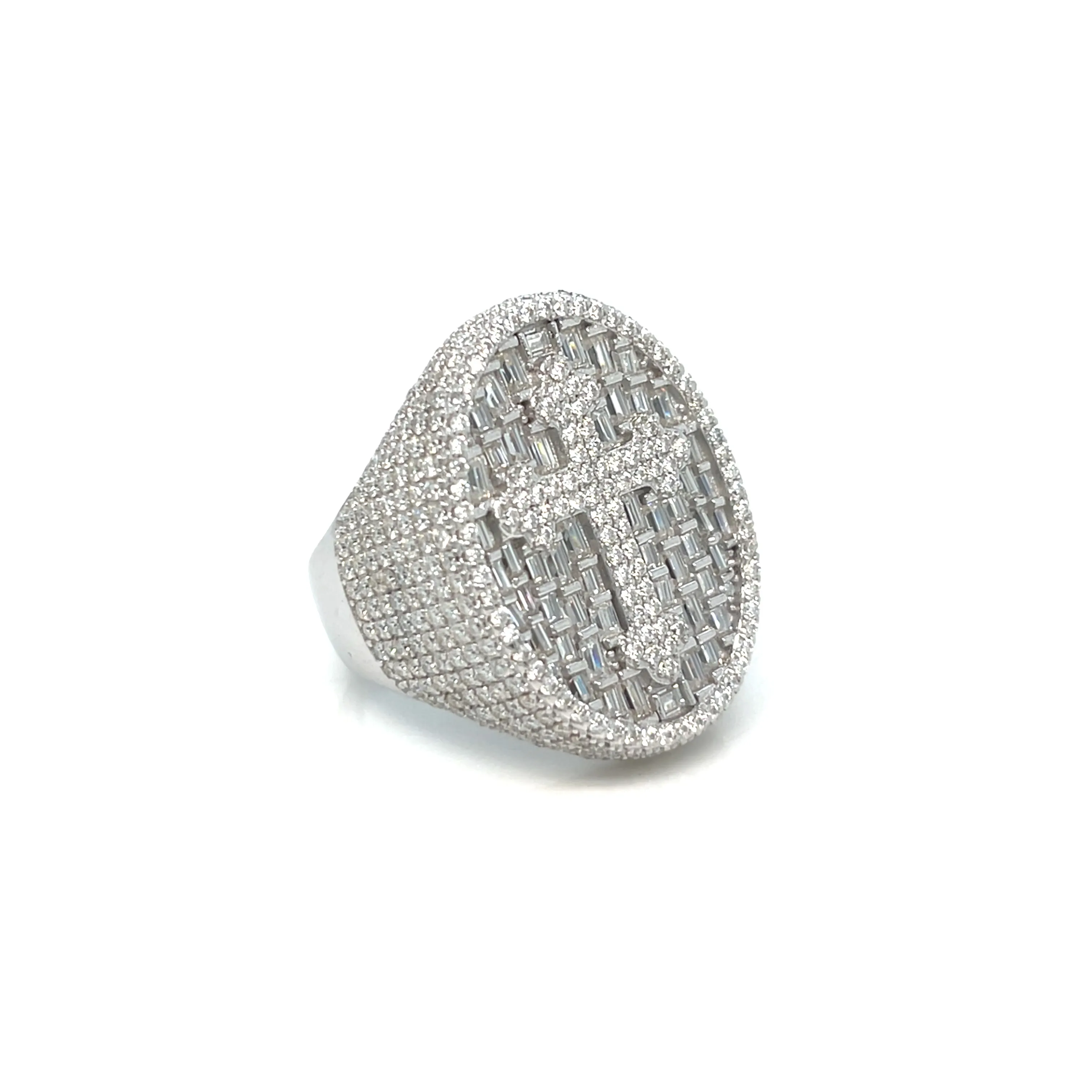 Religious 925 Sterling Silver Cubic Zirconia Oval Cross Ring - C100089