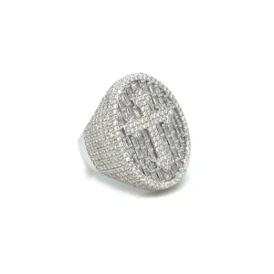 Religious 925 Sterling Silver Cubic Zirconia Oval Cross Ring - C100089