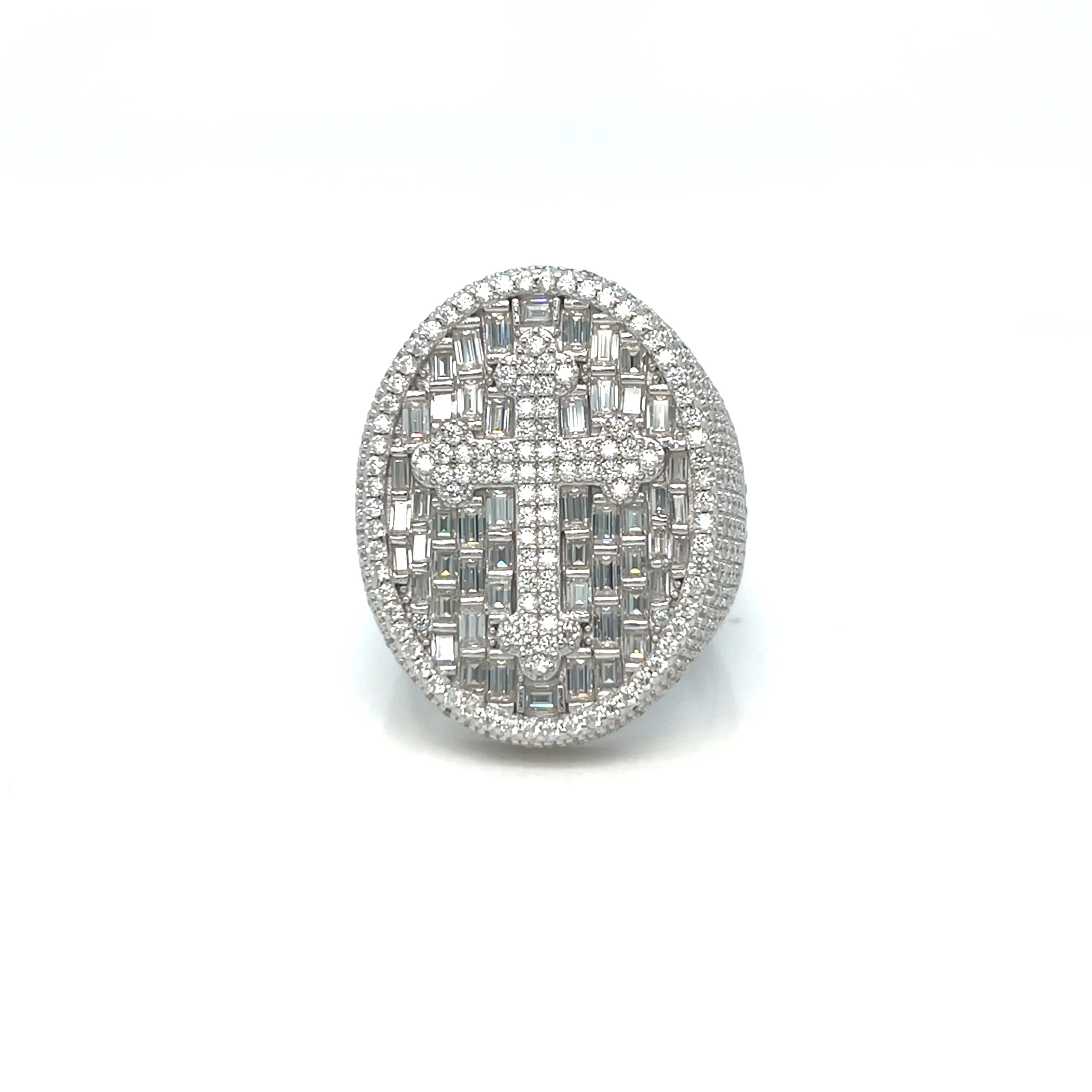 Religious 925 Sterling Silver Cubic Zirconia Oval Cross Ring - C100089