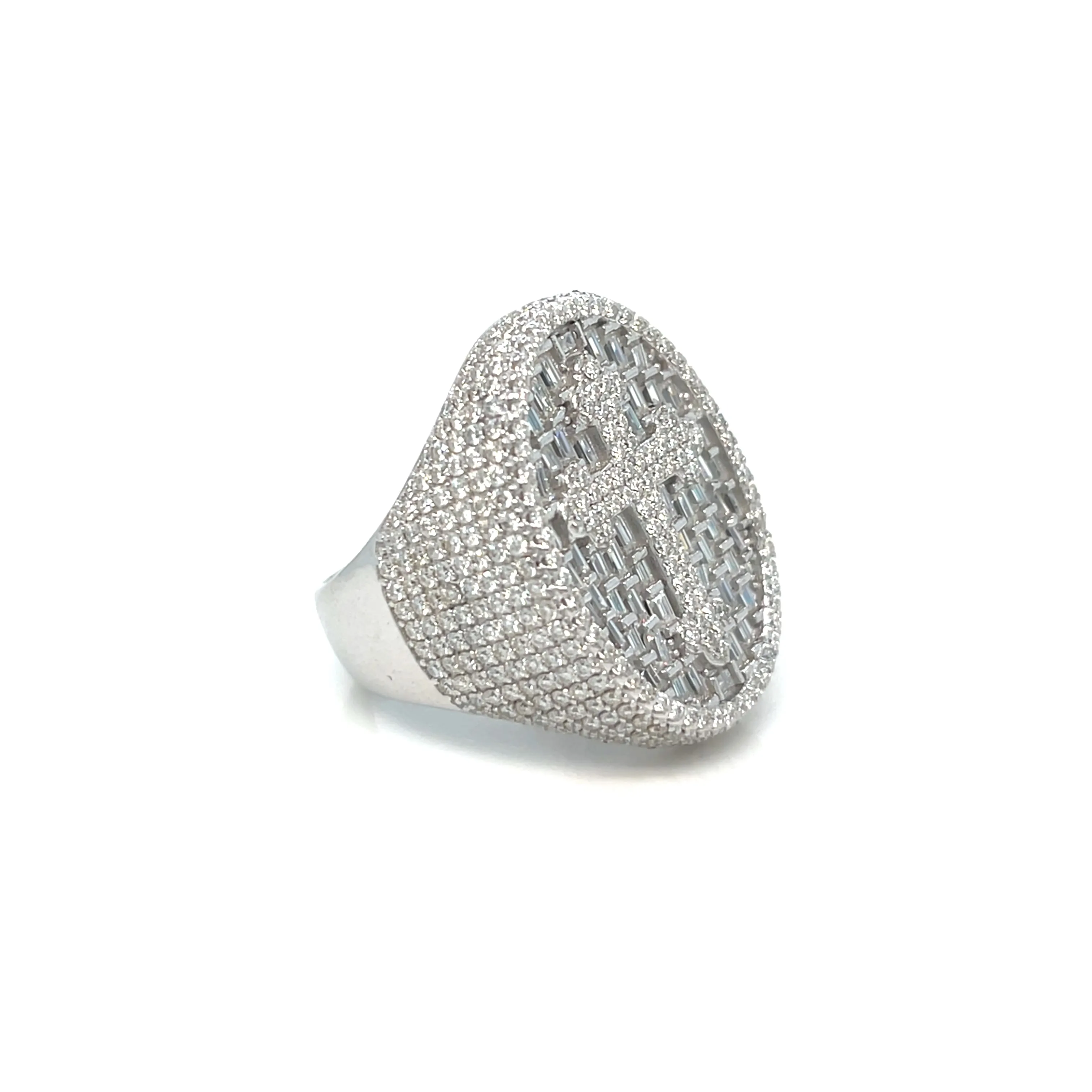 Religious 925 Sterling Silver Cubic Zirconia Oval Cross Ring - C100089