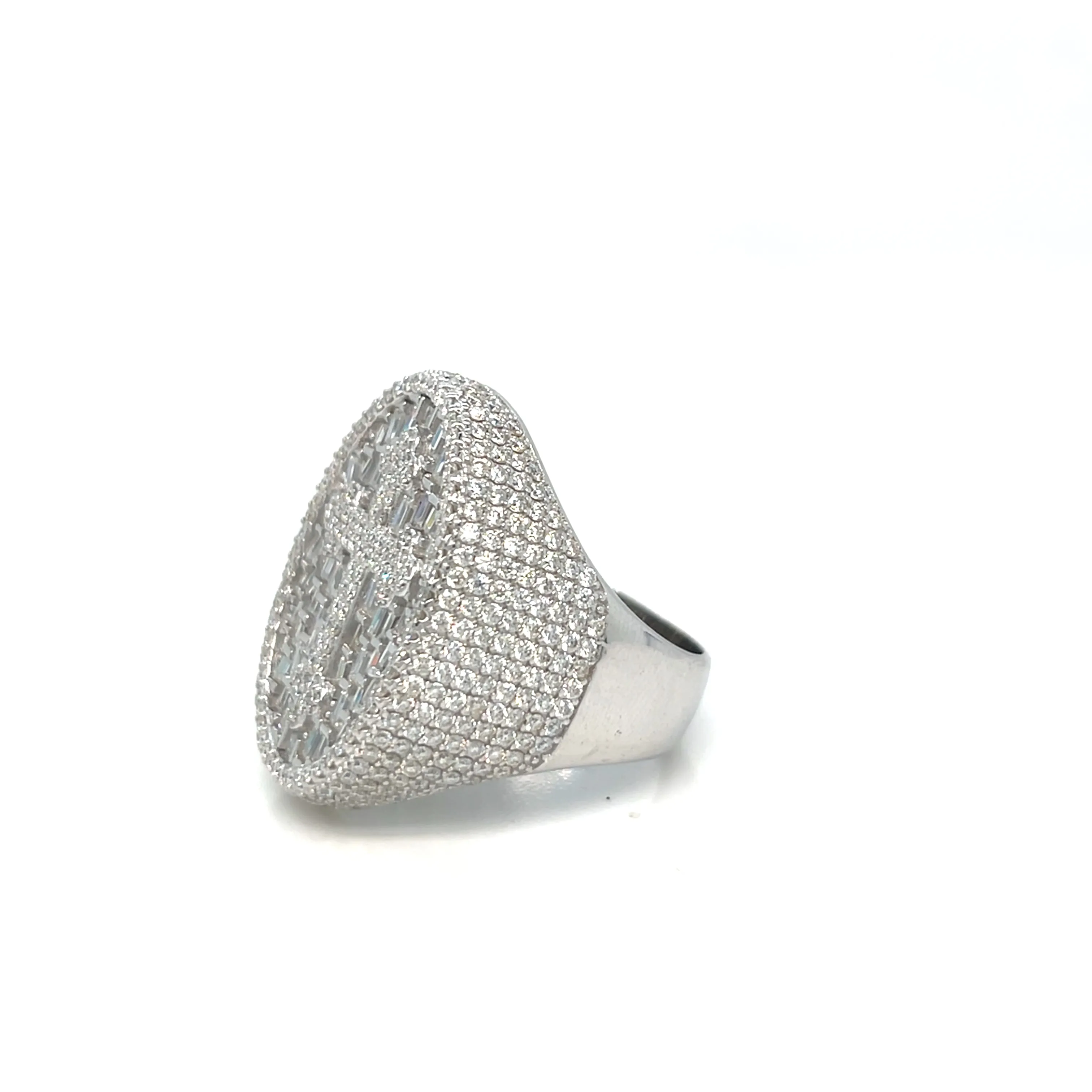Religious 925 Sterling Silver Cubic Zirconia Oval Cross Ring - C100089