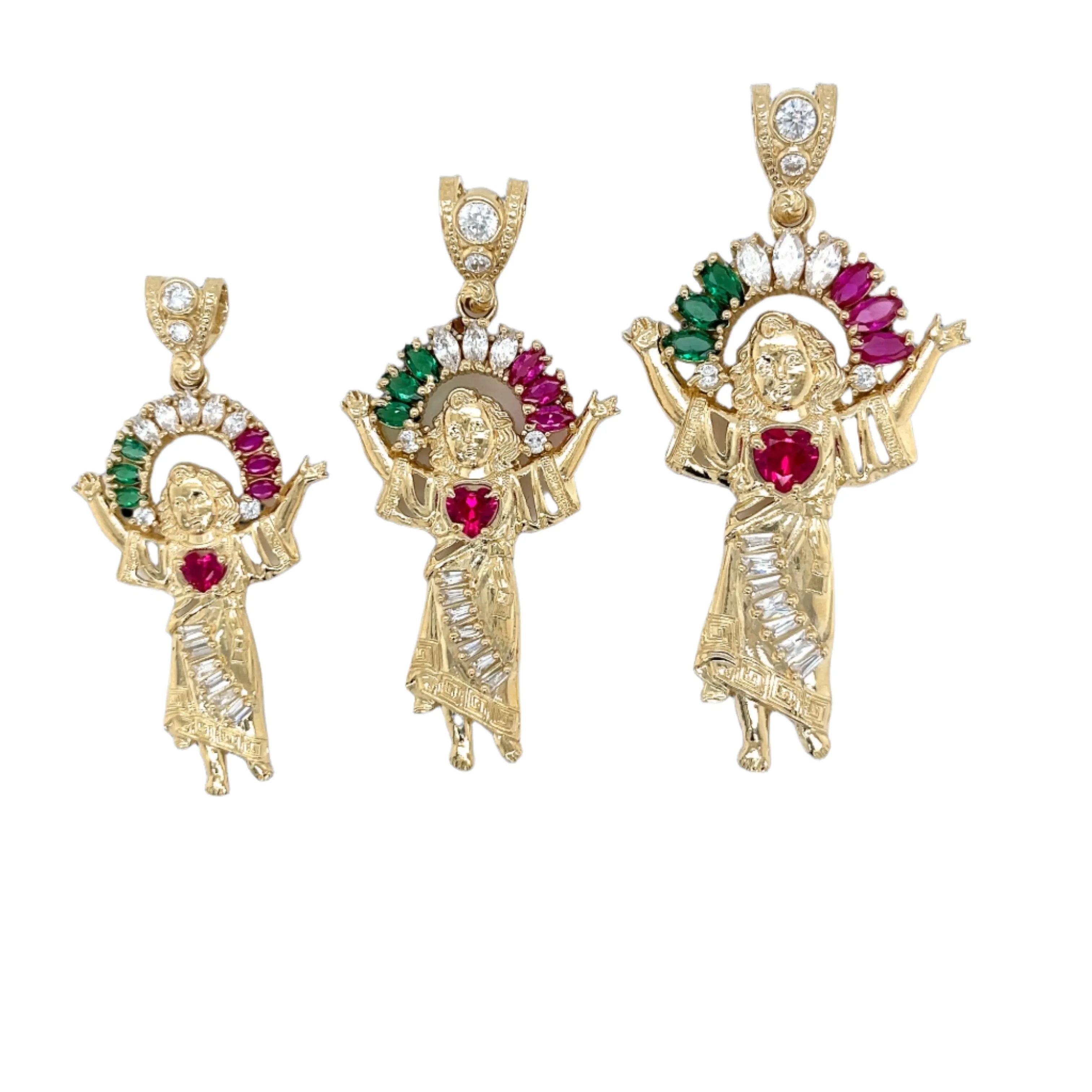 Religious Gold Angel de oro de 14k quilates con colgante de circonitas de colores Colored White Green Red CZ Pendant