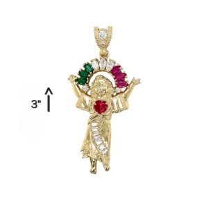 Religious Gold Angel de oro de 14k quilates con colgante de circonitas de colores Colored White Green Red CZ Pendant