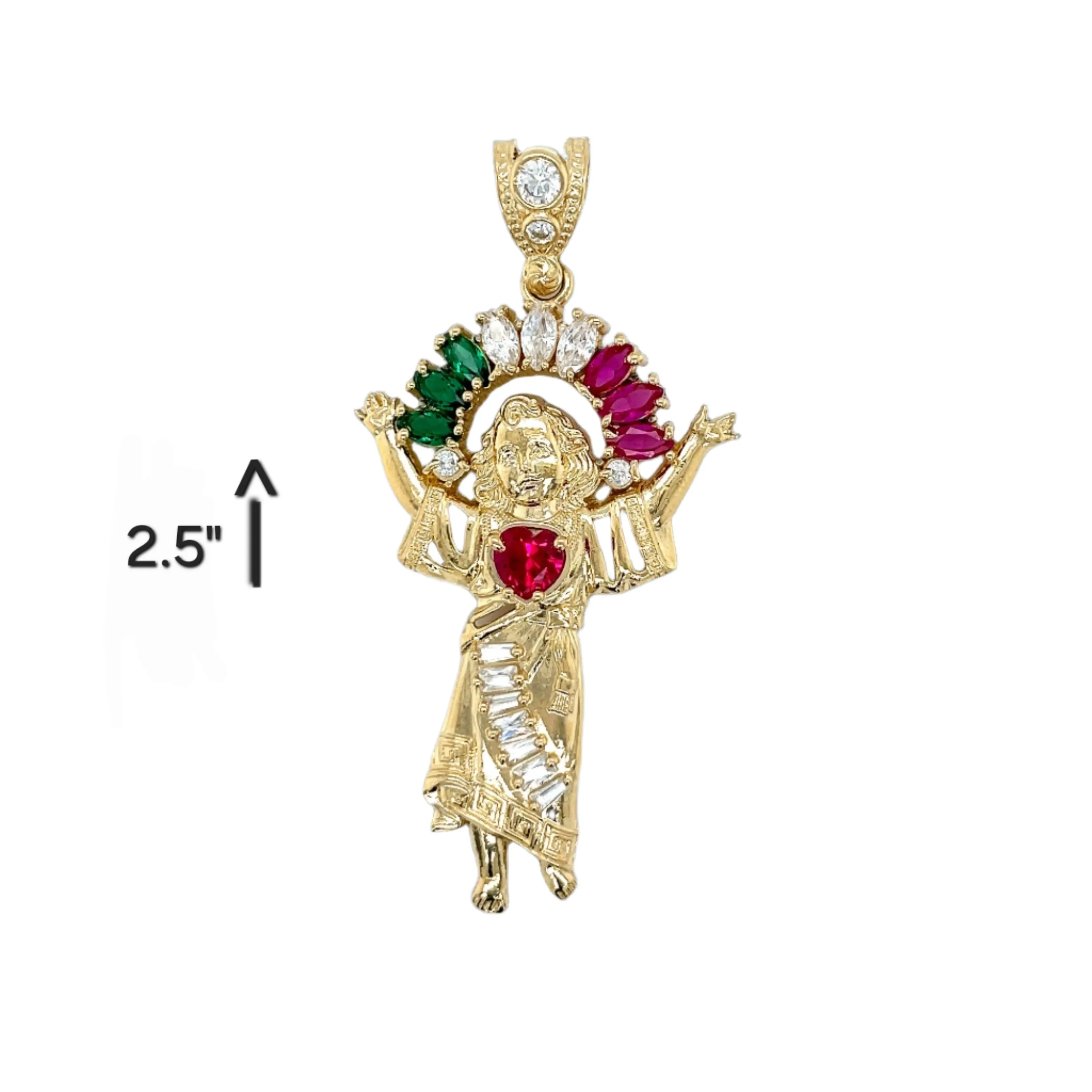 Religious Gold Angel de oro de 14k quilates con colgante de circonitas de colores Colored White Green Red CZ Pendant