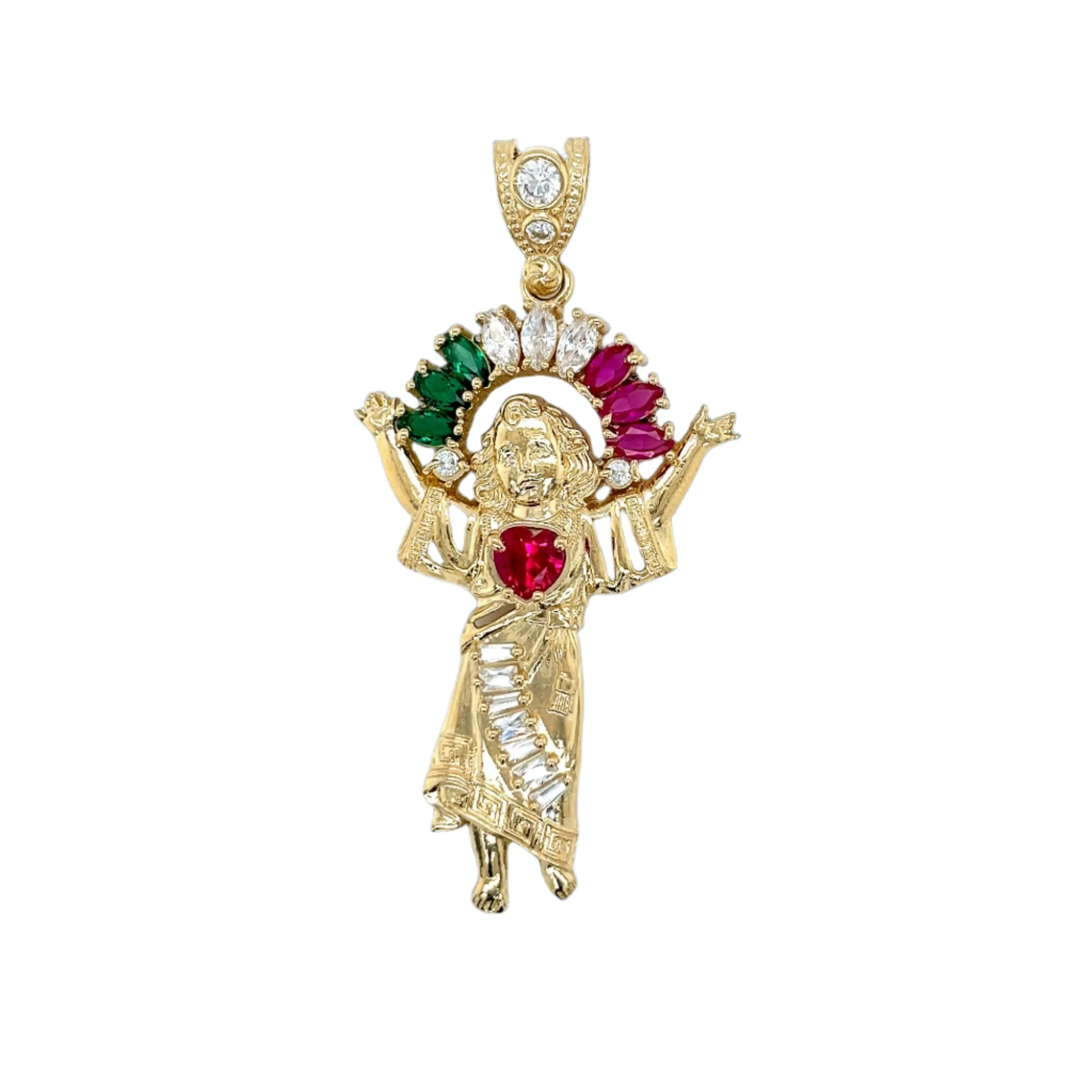 Religious Gold Angel de oro de 14k quilates con colgante de circonitas de colores Colored White Green Red CZ Pendant
